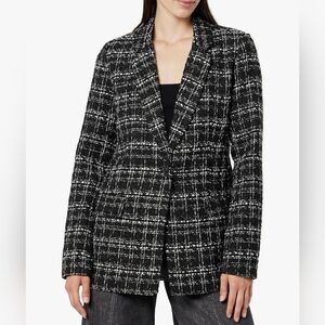 The Drop Blake Long Blazer – Women’s Large (L) – Black Bouclé Tweed, Structured
